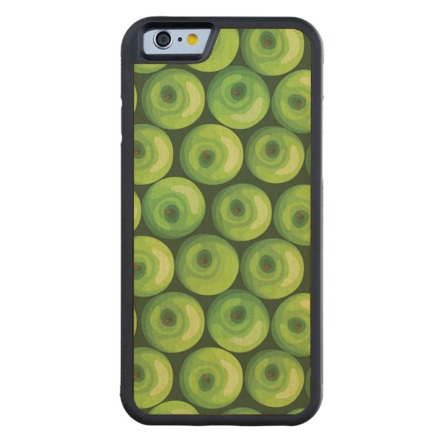 Pattern with Green Apples Carved Wood iPhone Case (Back)