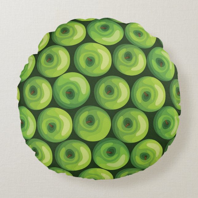Pattern with Green Apples Round Pillow (Front)