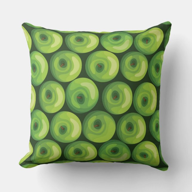 Pattern with Green Apples Throw Pillow (Front)