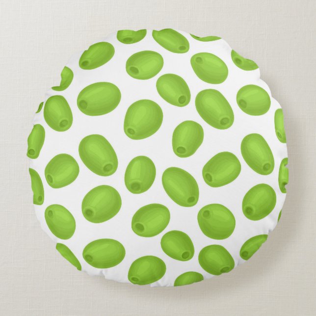 Pattern with  green olives round pillow (Front)