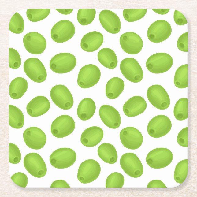 Pattern with  green olives square paper coaster (Front)