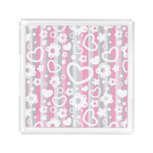 Pattern with Hearts and Flowers Acrylic Tray