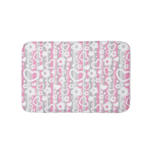 Pattern with Hearts and Flowers Bathroom Mat