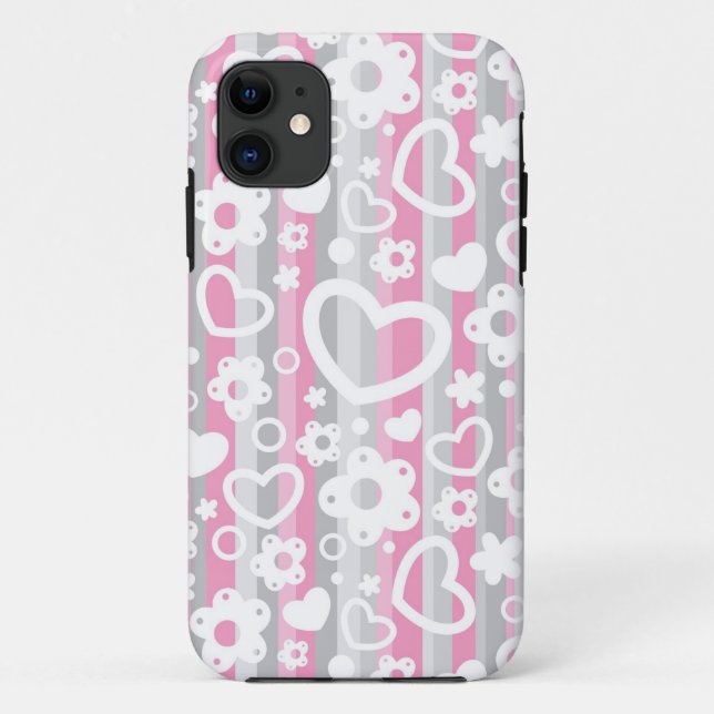 Pattern with Hearts and Flowers Case-Mate iPhone Case (Back)