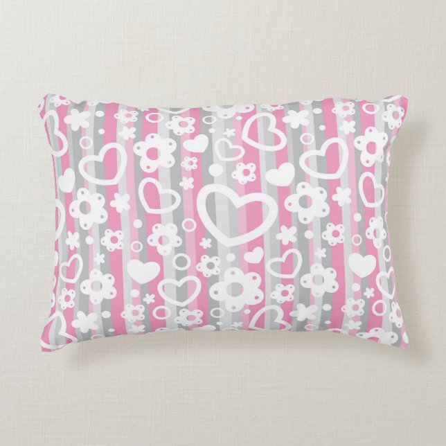 Pattern with Hearts and Flowers Decorative Pillow (Front)