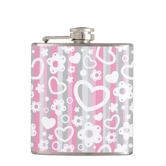 Pattern with Hearts and Flowers Flask (Front)