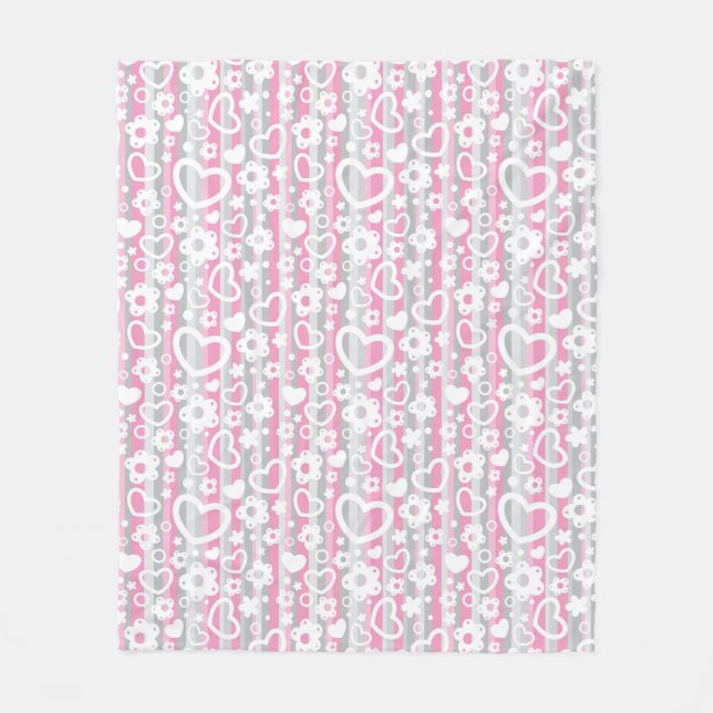 Pattern with Hearts and Flowers Fleece Blanket (Front)