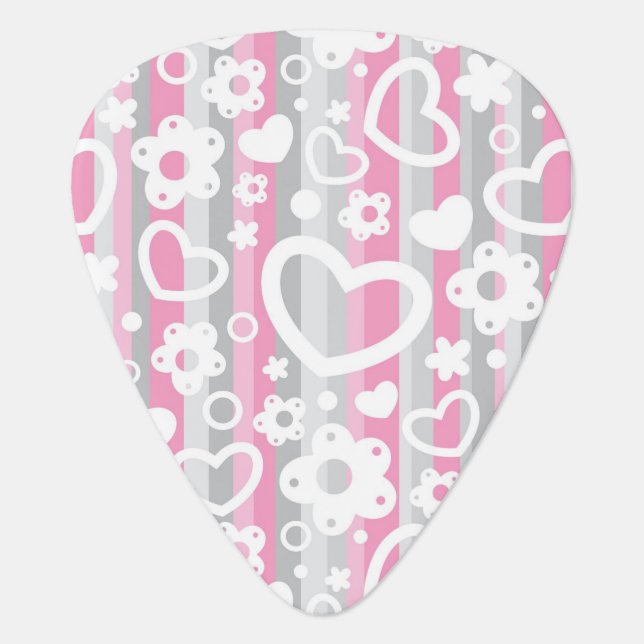 Pattern with Hearts and Flowers Guitar Pick (Front)