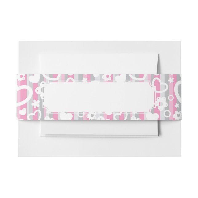 Pattern with Hearts and Flowers Invitation Belly Band (Front Example)