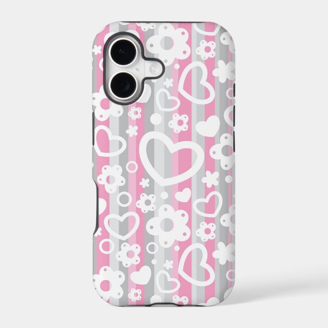 Pattern with Hearts and Flowers Iphone Case (Back)