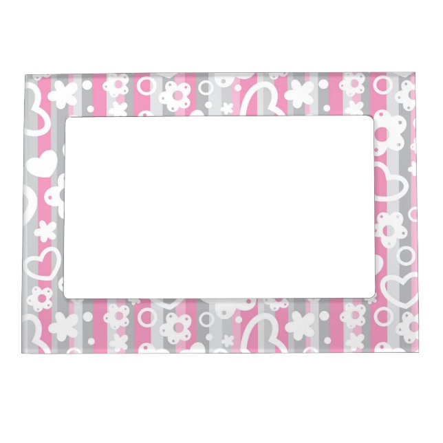 Pattern with Hearts and Flowers Magnetic Photo Frame (Front)