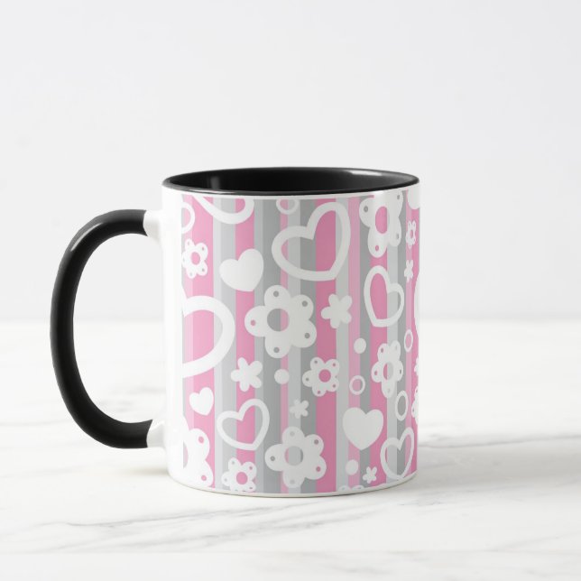 Pattern with Hearts and Flowers Mug (Left)