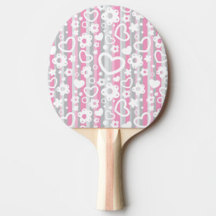 Pattern with Hearts and Flowers Ping Pong Paddle