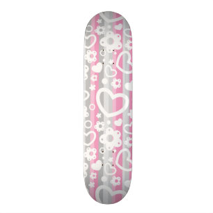 Pattern with Hearts and Flowers Skateboard Deck