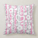 Pattern with Hearts and Flowers Throw Pillow