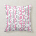 Pattern with Hearts and Flowers Throw Pillow