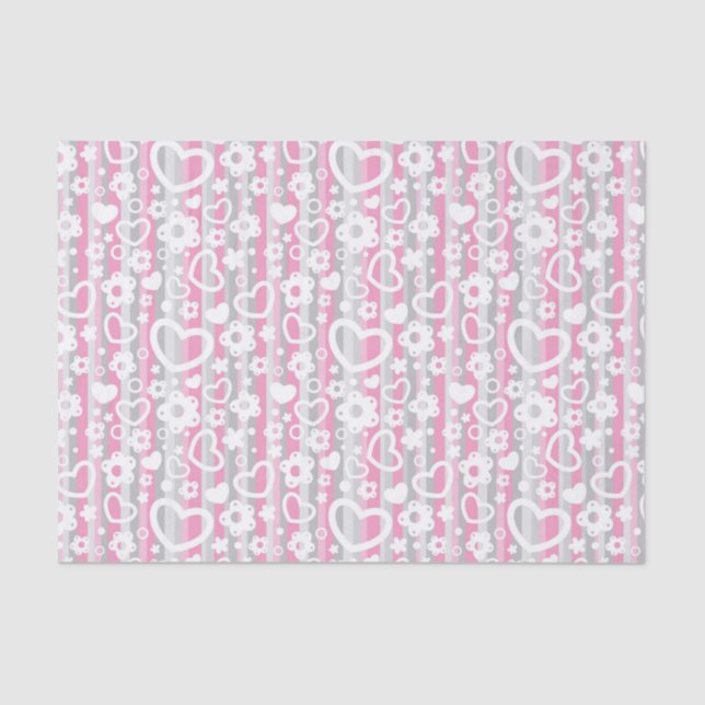 Pattern with Hearts and Flowers Tissue Paper (Front)