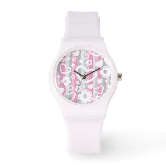 Pattern with Hearts and Flowers Watch (Front)