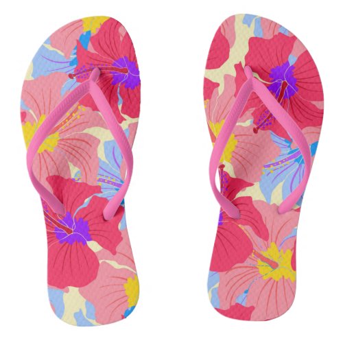 pattern with hibiscus flip flops
