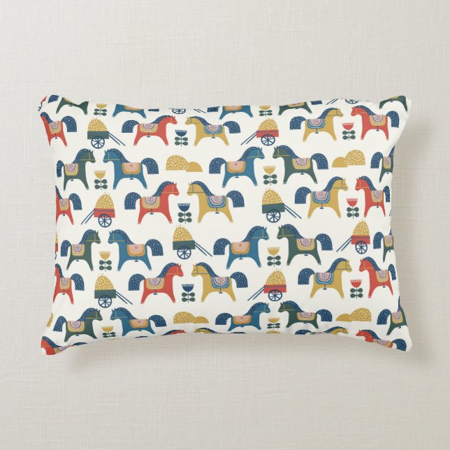 Pattern with horses inspired by scandinavian art.  accent pillow (Front)
