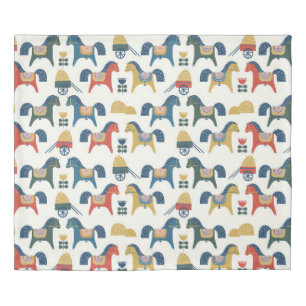 Pattern with horses inspired by scandinavian art. duvet cover