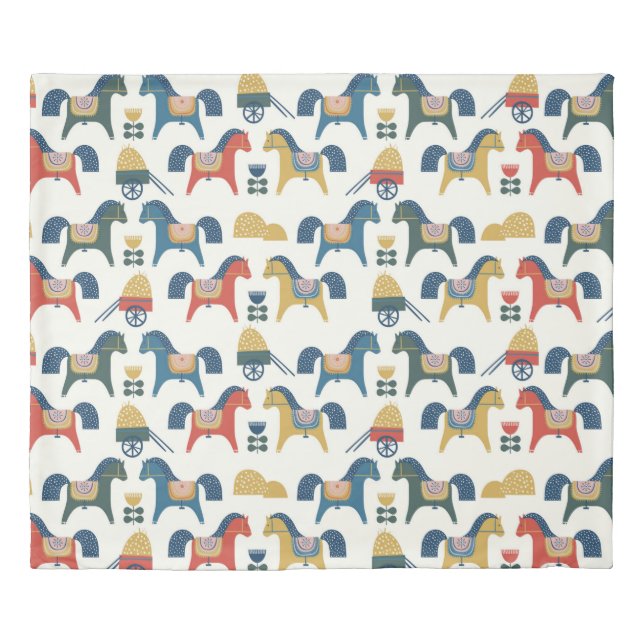 Pattern with horses inspired by scandinavian art.  duvet cover (Front)