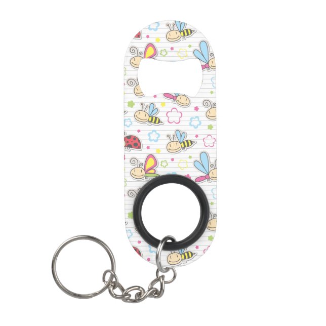 pattern with insects keychain bottle opener (Front)