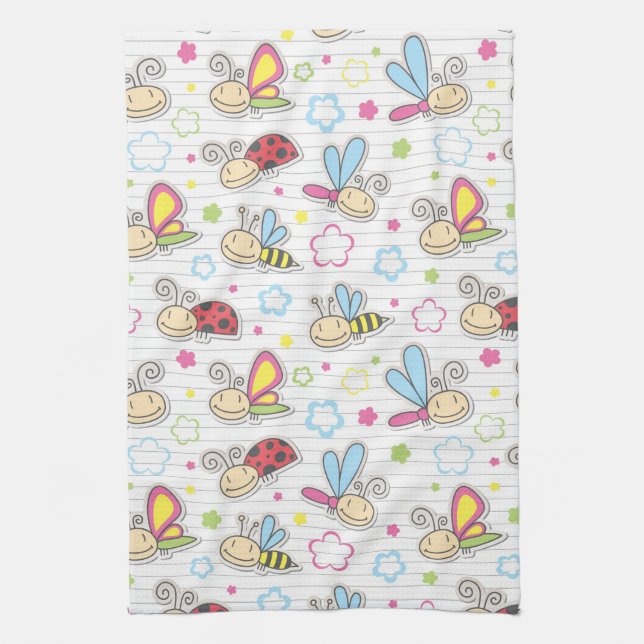pattern with insects kitchen towel (Vertical)