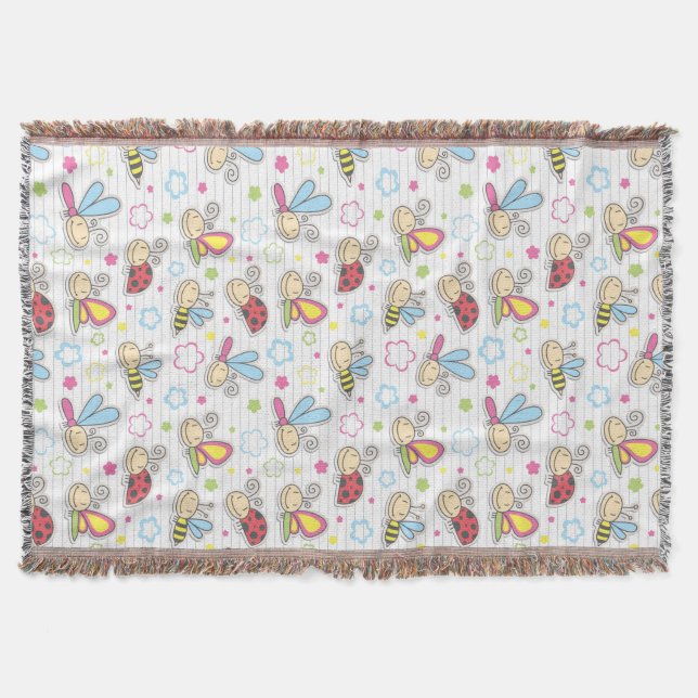 pattern with insects throw blanket (Front)