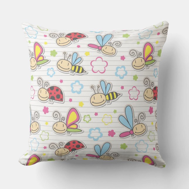 pattern with insects throw pillow (Front)