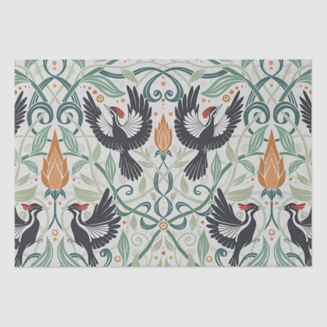 Pattern with Ivory-billed woodpeckers Tissue Paper (Front)