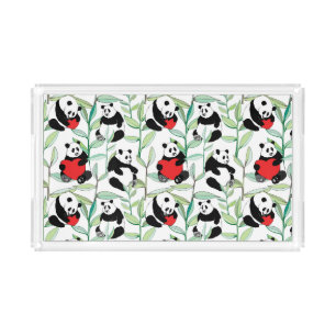 pattern with lovely pandas with hearts acrylic tray