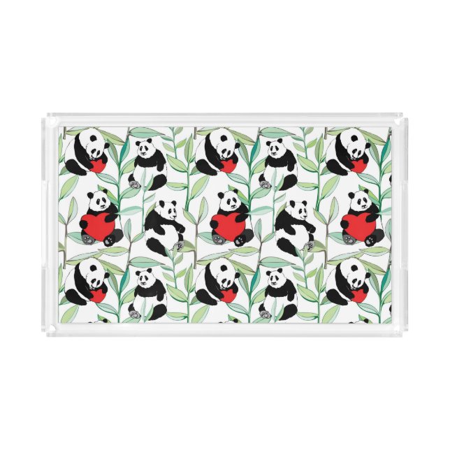 pattern with lovely pandas with hearts acrylic tray (Front)