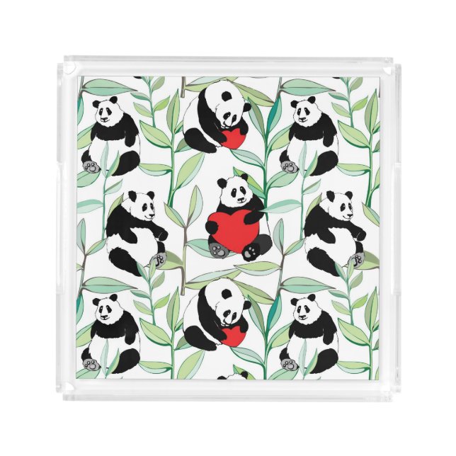 pattern with lovely pandas with hearts acrylic tray (Front)