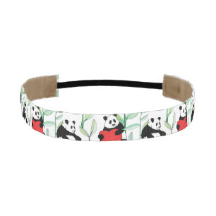 pattern with lovely pandas with hearts athletic headband