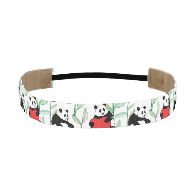 pattern with lovely pandas with hearts athletic headband (Front)