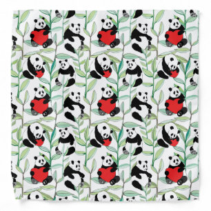 pattern with lovely pandas with hearts bandana