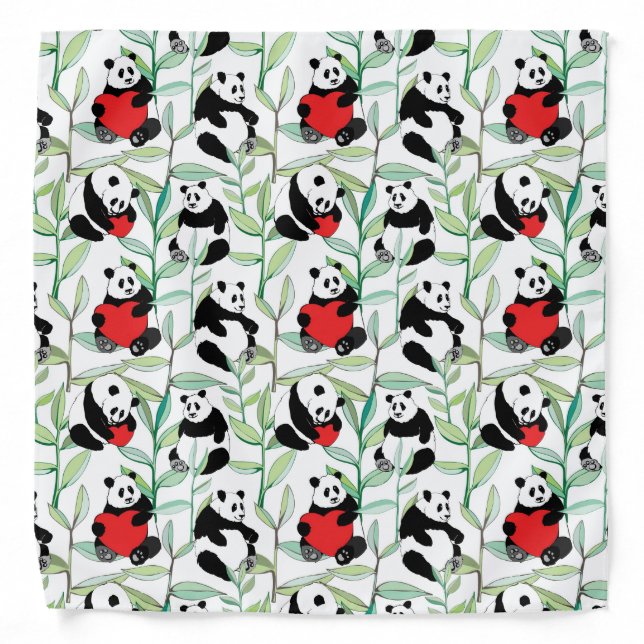 pattern with lovely pandas with hearts bandana (Front)