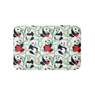 pattern with lovely pandas with hearts bathroom mat