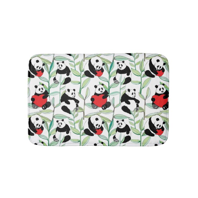 pattern with lovely pandas with hearts bathroom mat (Front)