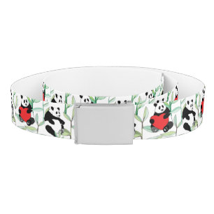 pattern with lovely pandas with hearts belt