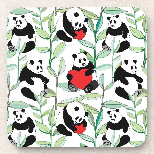 pattern with lovely pandas with hearts beverage coaster (Front)