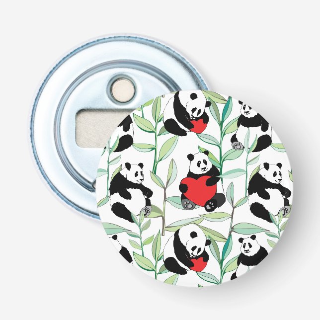 pattern with lovely pandas with hearts bottle opener (Front)