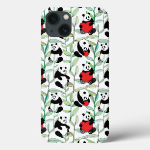 pattern with lovely pandas with hearts iPhone 13 case