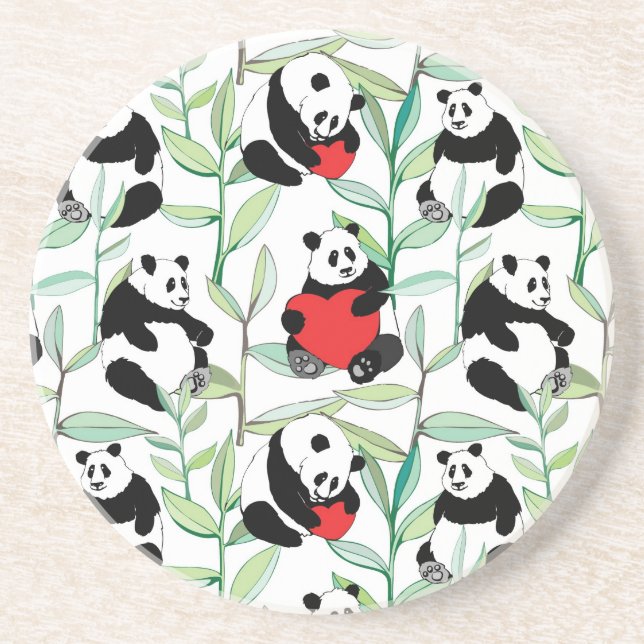 pattern with lovely pandas with hearts drink coaster (Front)