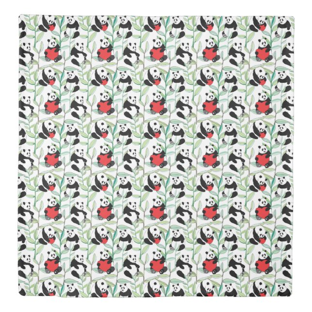 pattern with lovely pandas with hearts duvet cover (Front)