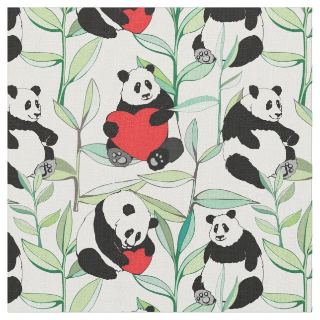 pattern with lovely pandas with hearts fabric (Close Up)