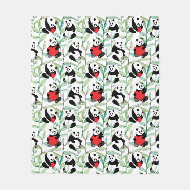 pattern with lovely pandas with hearts fleece blanket (Front)