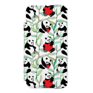 pattern with lovely pandas with hearts wallet case for iPhone SE/5/5s