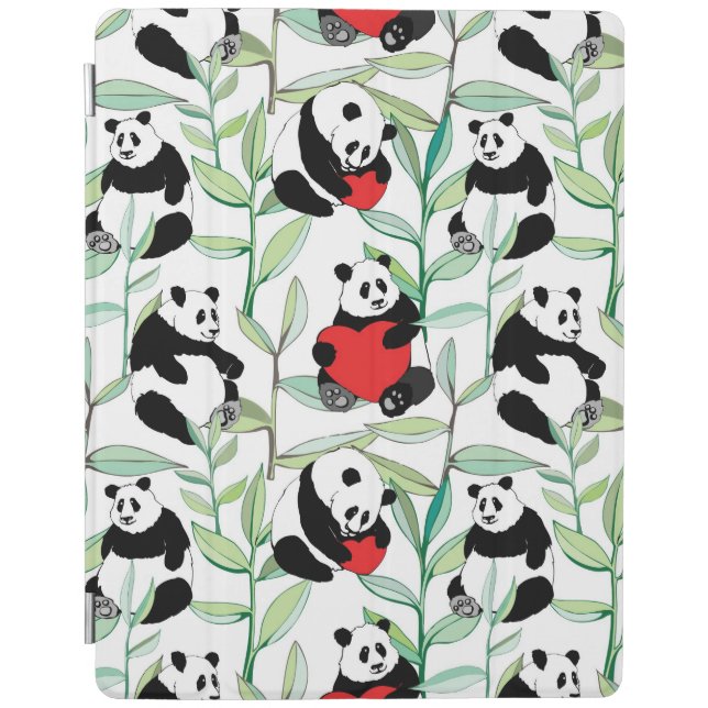 pattern with lovely pandas with hearts iPad smart cover (Front)